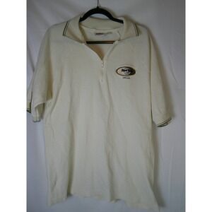 Vintage Hard Rock Cafe Chicago Mens Cream Terry Cloth Half Zip Polo Shirt Large